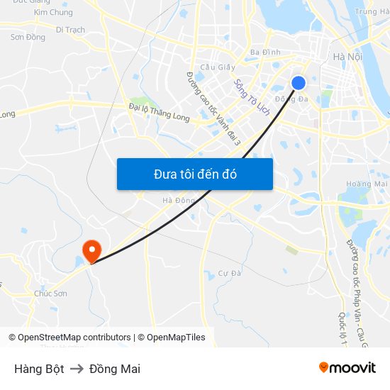 Hàng Bột to Đồng Mai map