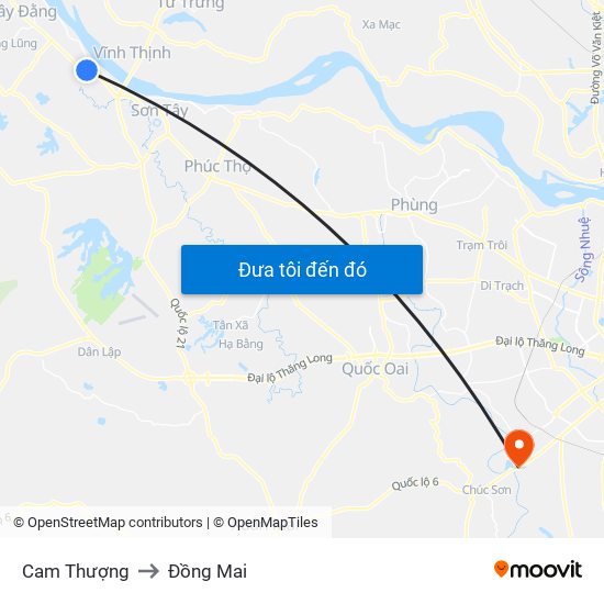 Cam Thượng to Đồng Mai map
