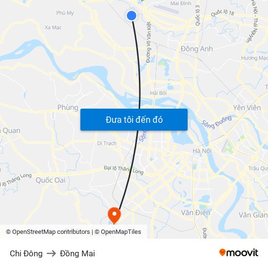 Chi Đông to Đồng Mai map