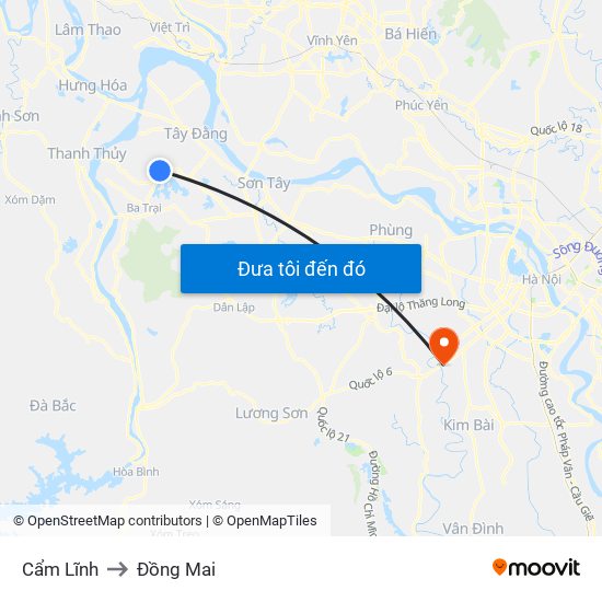 Cẩm Lĩnh to Đồng Mai map