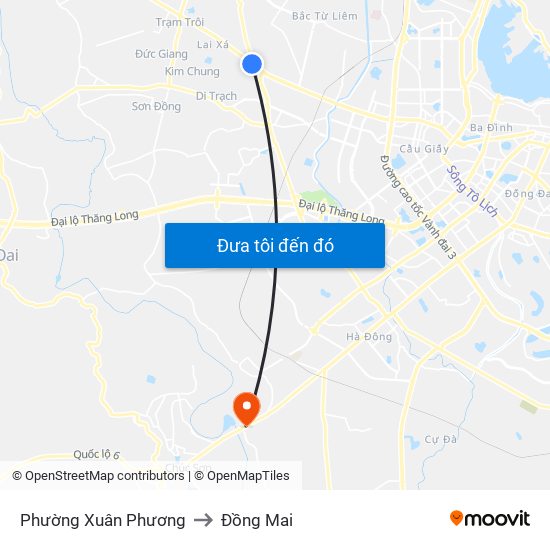 Phường Xuân Phương to Đồng Mai map