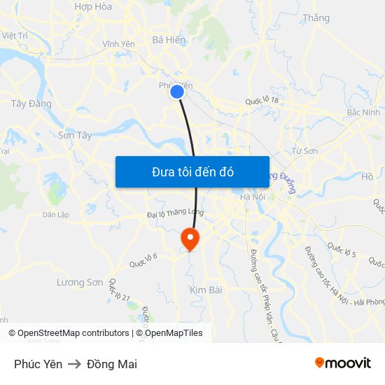 Phúc Yên to Đồng Mai map