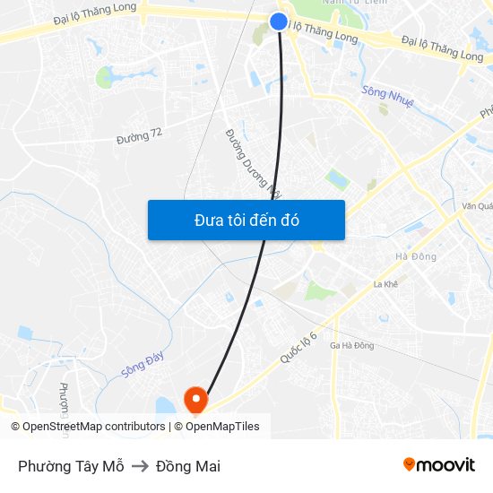 Phường Tây Mỗ to Đồng Mai map