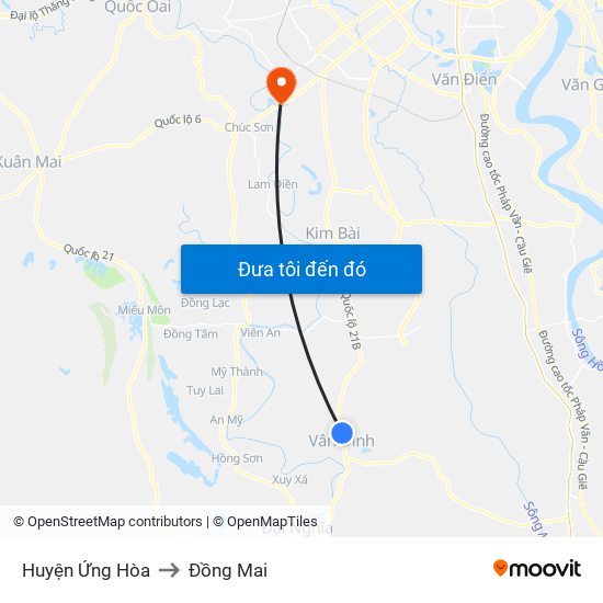 Huyện Ứng Hòa to Đồng Mai map