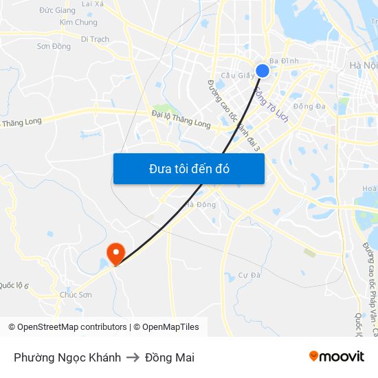 Phường Ngọc Khánh to Đồng Mai map