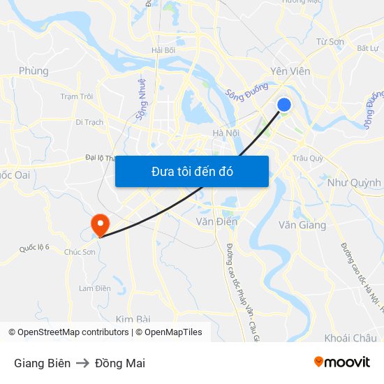 Giang Biên to Đồng Mai map