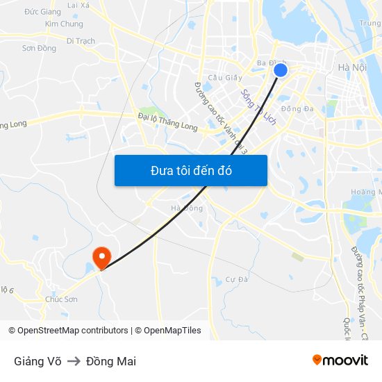 Giảng Võ to Đồng Mai map