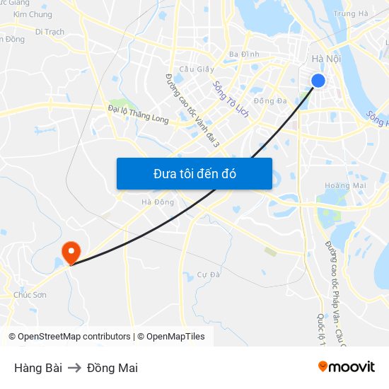 Hàng Bài to Đồng Mai map