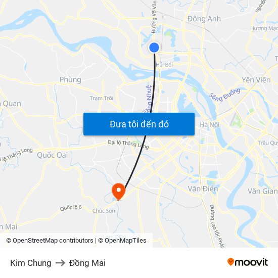 Kim Chung to Đồng Mai map