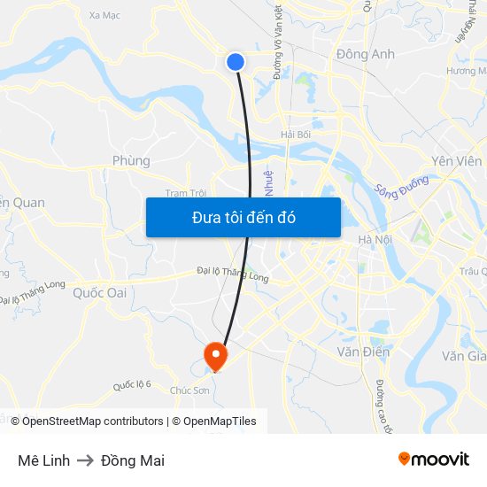 Mê Linh to Đồng Mai map