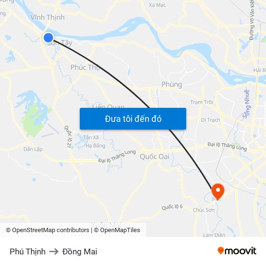 Phú Thịnh to Đồng Mai map