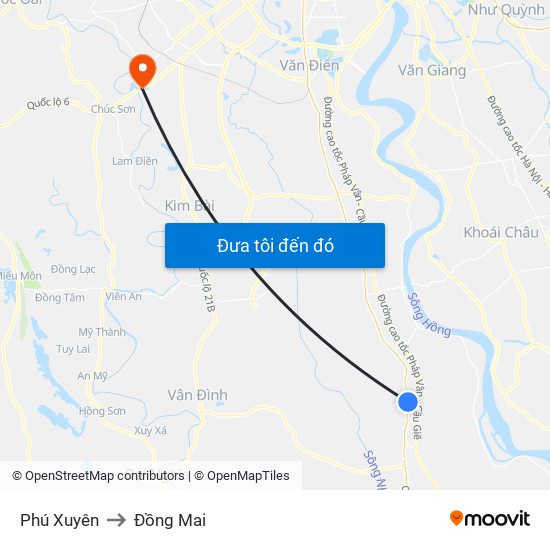 Phú Xuyên to Đồng Mai map