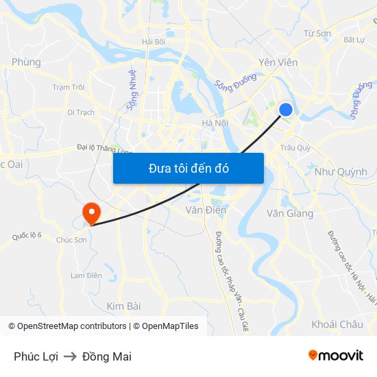 Phúc Lợi to Đồng Mai map