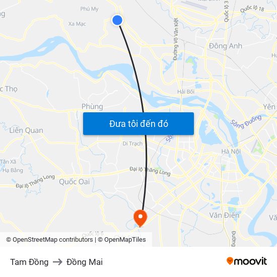 Tam Đồng to Đồng Mai map