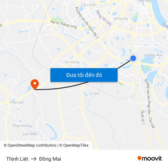 Thịnh Liệt to Đồng Mai map