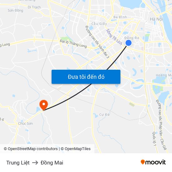 Trung Liệt to Đồng Mai map