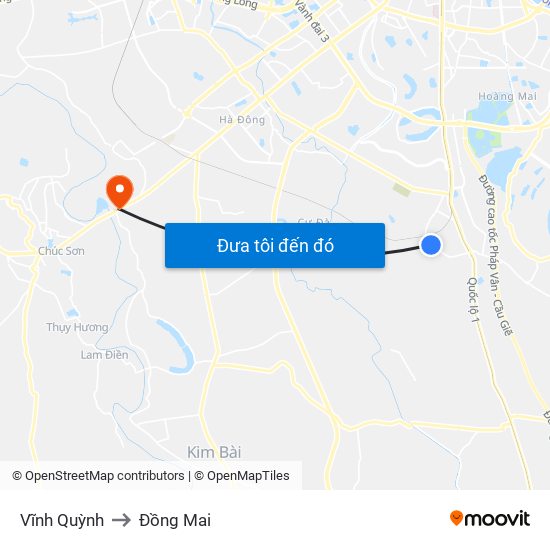 Vĩnh Quỳnh to Đồng Mai map