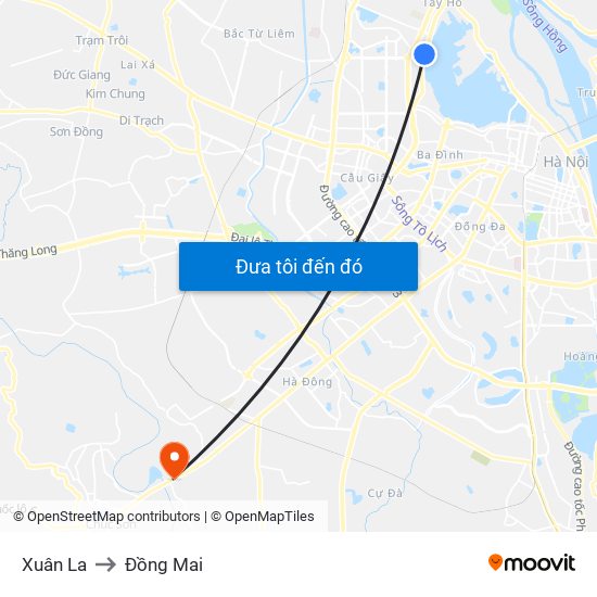 Xuân La to Đồng Mai map