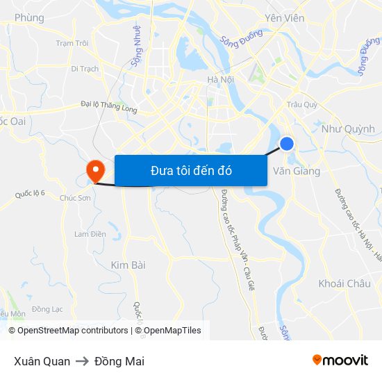 Xuân Quan to Đồng Mai map