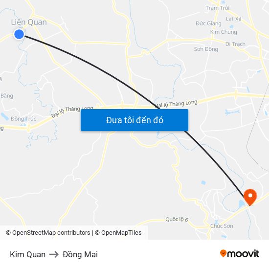 Kim Quan to Đồng Mai map