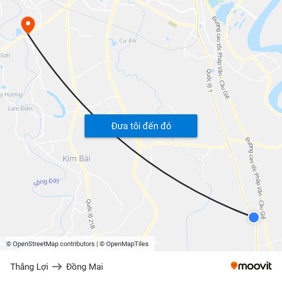 Thắng Lợi to Đồng Mai map