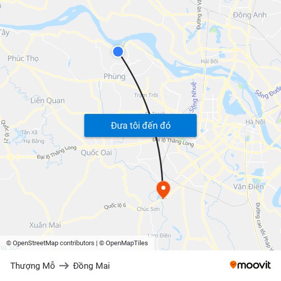 Thượng Mỗ to Đồng Mai map