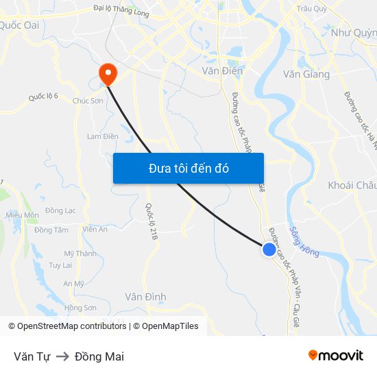 Văn Tự to Đồng Mai map