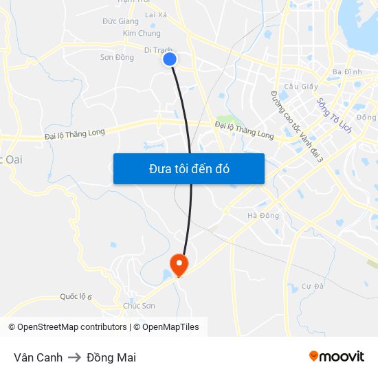 Vân Canh to Đồng Mai map