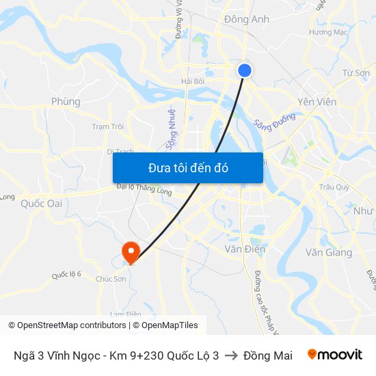 Ngã 3 Vĩnh Ngọc - Km 9+230 Quốc Lộ 3 to Đồng Mai map