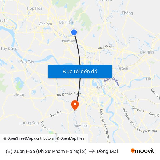 (B) Xuân Hòa (Đh Sư Phạm Hà Nội 2) to Đồng Mai map