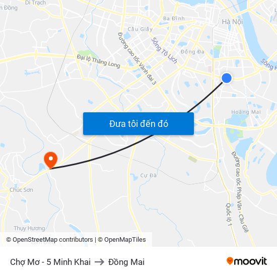 Chợ Mơ - 5 Minh Khai to Đồng Mai map