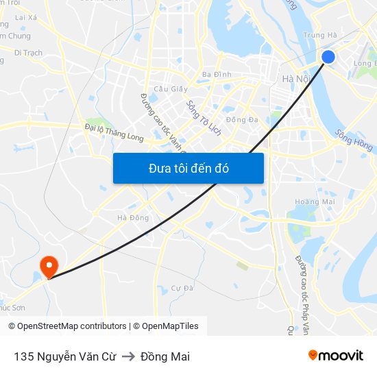 135 Nguyễn Văn Cừ to Đồng Mai map
