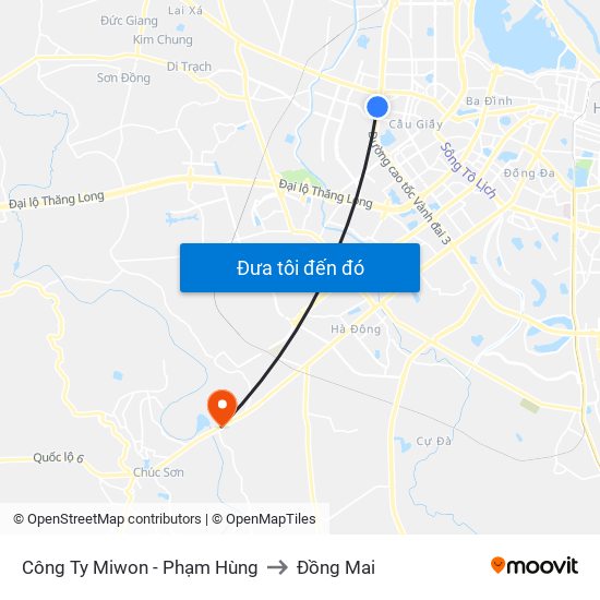 Công Ty Miwon - Phạm Hùng to Đồng Mai map