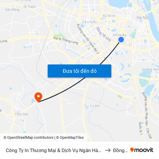 Công Ty In Thương Mại & Dịch Vụ Ngân Hàng - Số 10 Chùa Bộc to Đồng Mai map