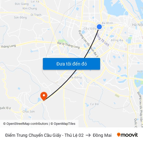 Điểm Trung Chuyển Cầu Giấy - Thủ Lệ 02 to Đồng Mai map