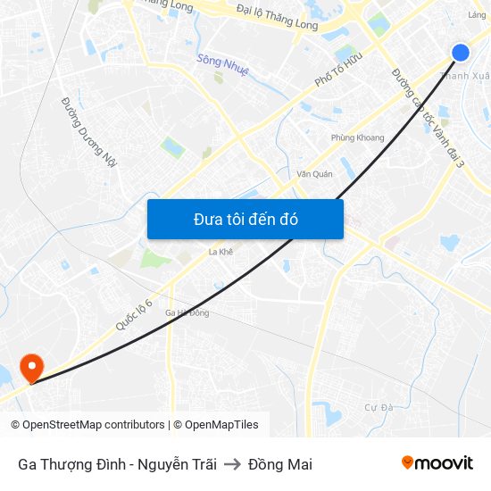 Ga Thượng Đình - Nguyễn Trãi to Đồng Mai map