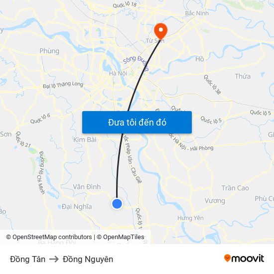 Đồng Tân to Đồng Nguyên map