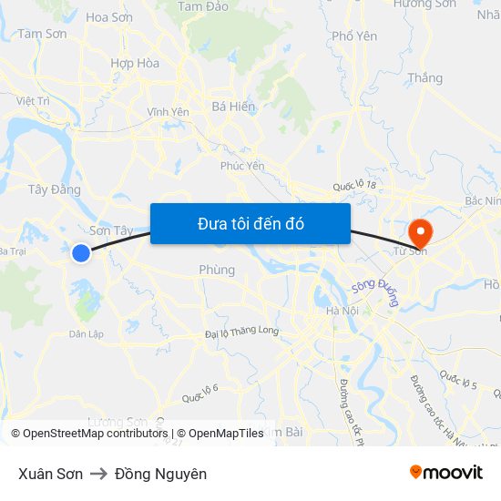 Xuân Sơn to Đồng Nguyên map