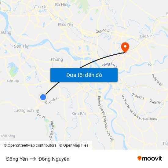 Đông Yên to Đồng Nguyên map