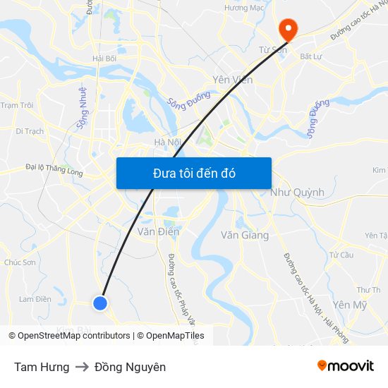 Tam Hưng to Đồng Nguyên map