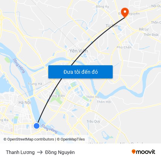 Thanh Lương to Đồng Nguyên map