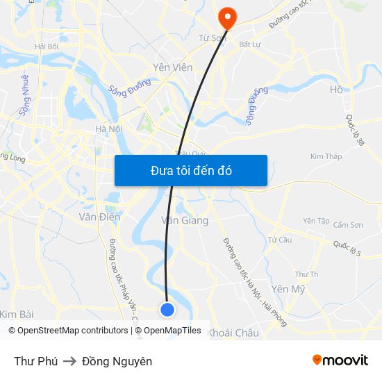 Thư Phú to Đồng Nguyên map