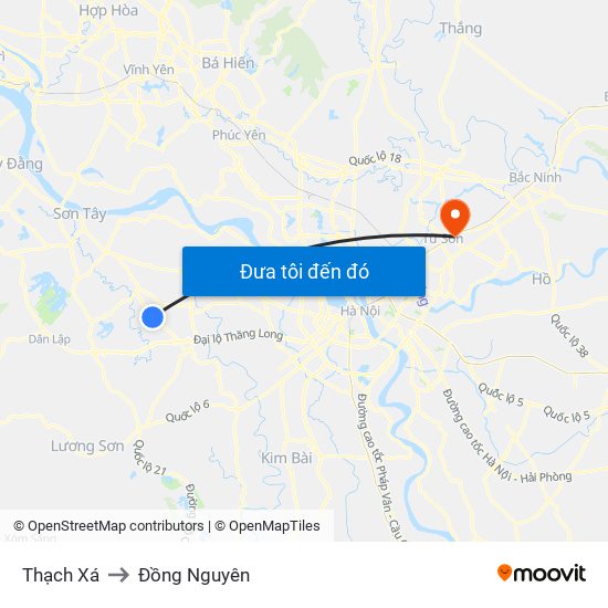 Thạch Xá to Đồng Nguyên map
