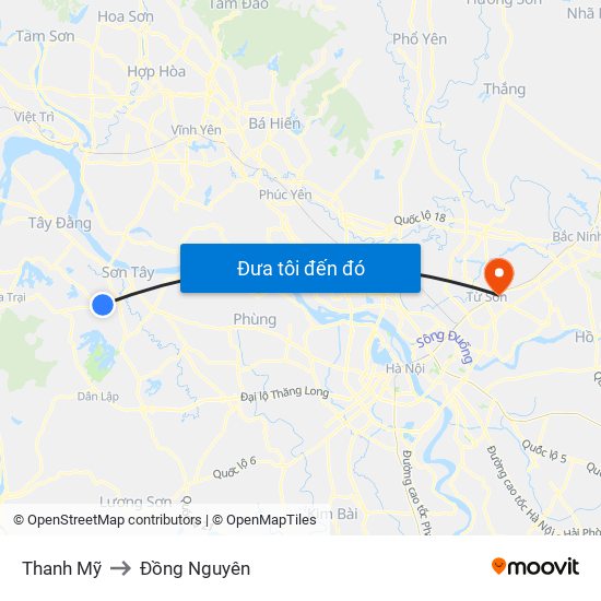 Thanh Mỹ to Đồng Nguyên map
