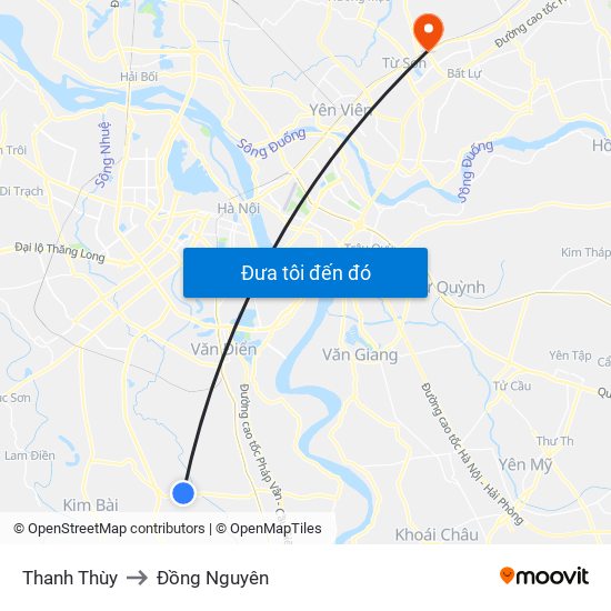 Thanh Thùy to Đồng Nguyên map