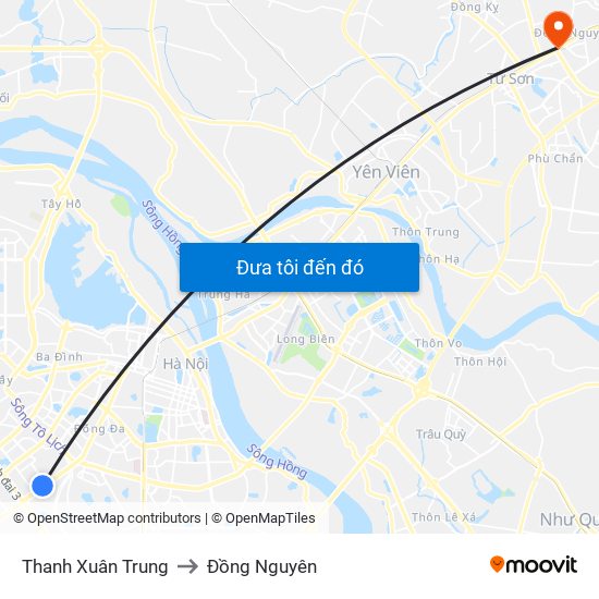 Thanh Xuân Trung to Đồng Nguyên map