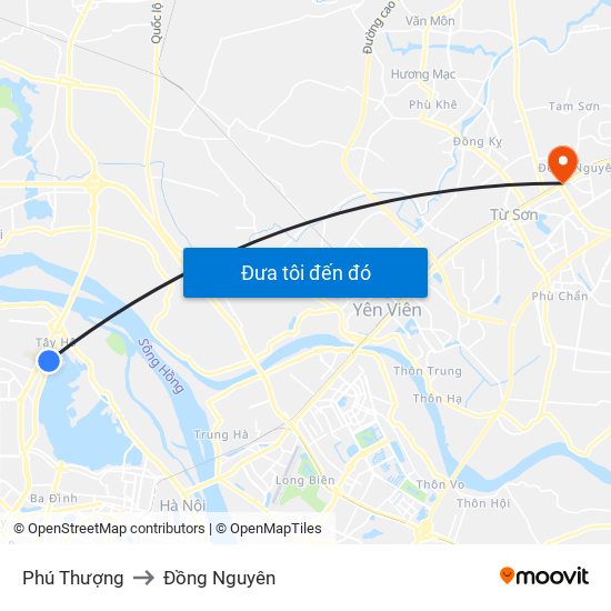 Phú Thượng to Đồng Nguyên map