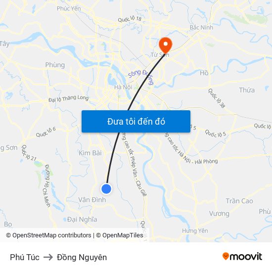 Phú Túc to Đồng Nguyên map