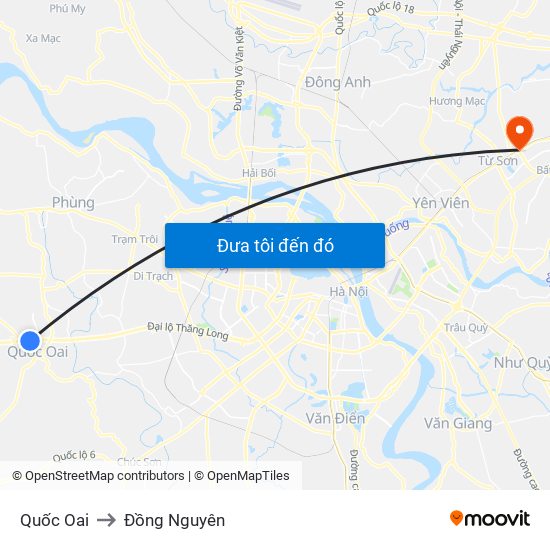 Quốc Oai to Đồng Nguyên map