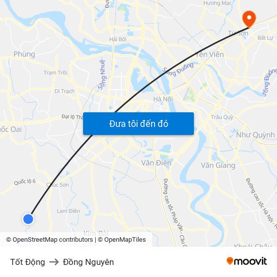 Tốt Động to Đồng Nguyên map
